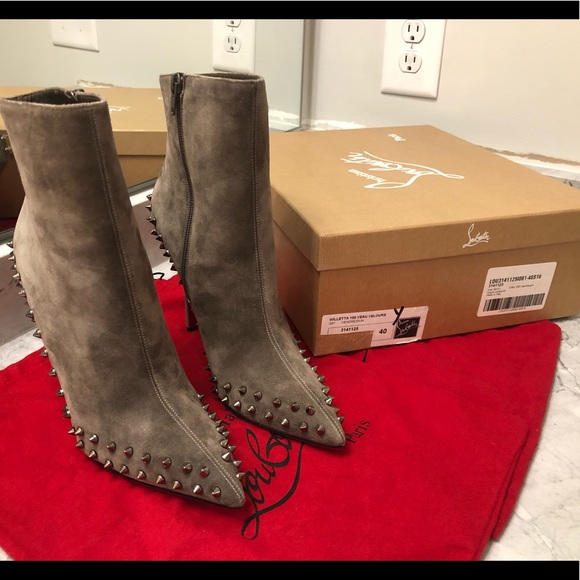 Christian Louboutin Willetta Grey Spike Booties 40 - Picture 2 of 8